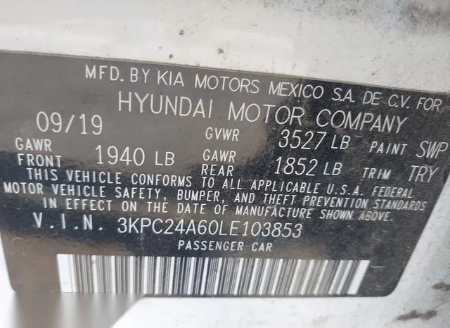 3KPC24A60LE103853 2020 2020 Hyundai Accent- SE 9