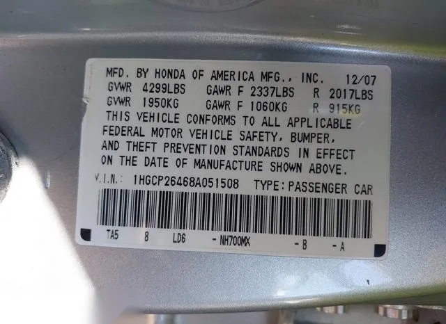 1HGCP26468A051508 2008 2008 Honda Accord- 2-4 Lx-P 9