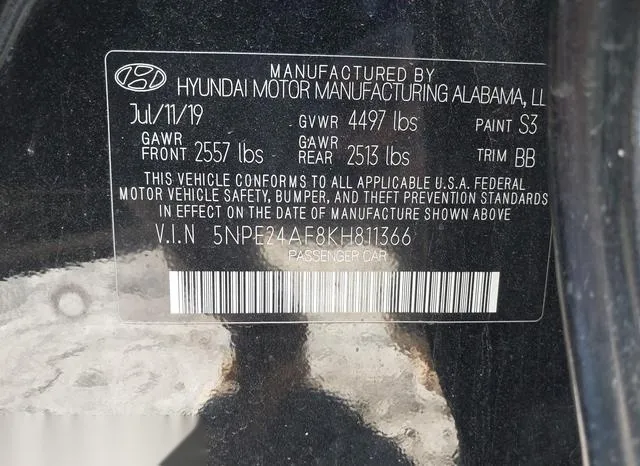 5NPE24AF8KH811366 2019 2019 Hyundai Sonata- SE 9