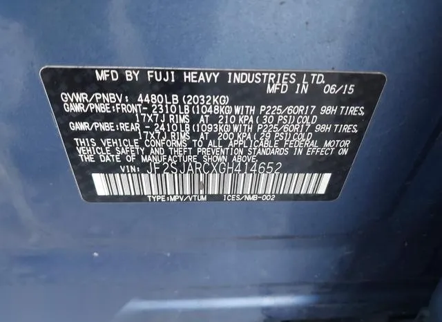 JF2SJARCXGH414652 2016 2016 Subaru Forester- 2-5I Limited 9