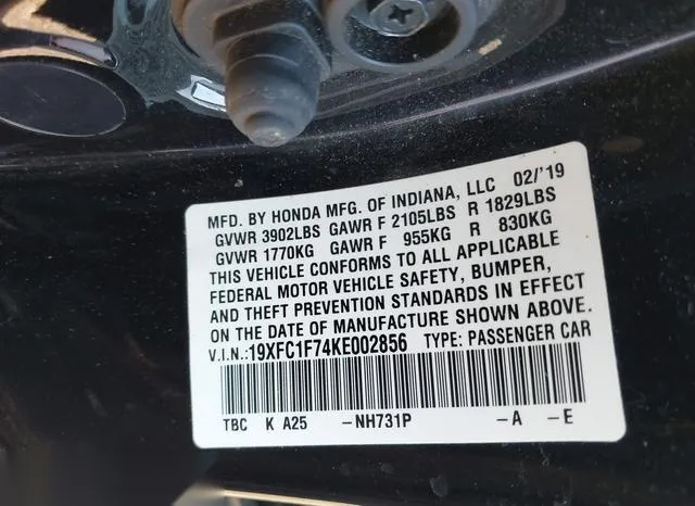 19XFC1F74KE002856 2019 2019 Honda Civic- Ex-L 9