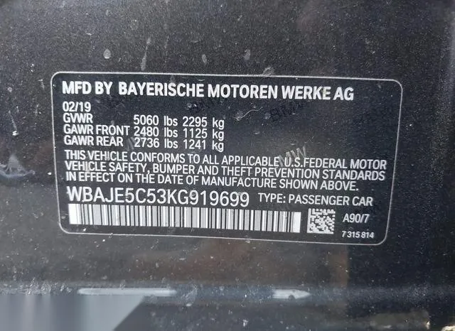 WBAJE5C53KG919699 2019 2019 BMW 5 Series- 540I 9