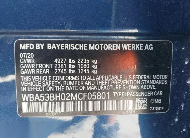 WBA53BH02MCF05801 2021 2021 BMW 5 Series- 530I 9