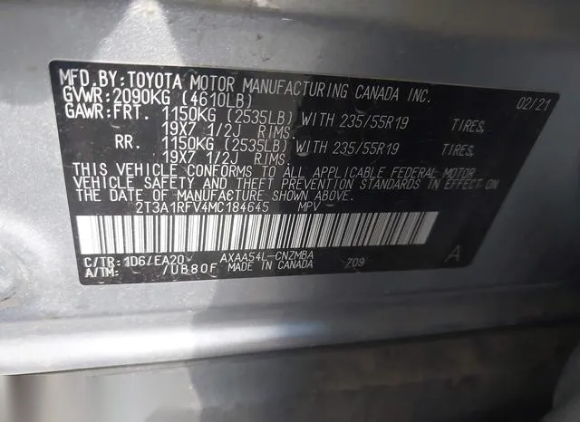 2T3A1RFV4MC184645 2021 2021 Toyota RAV4- Xle Premium 9