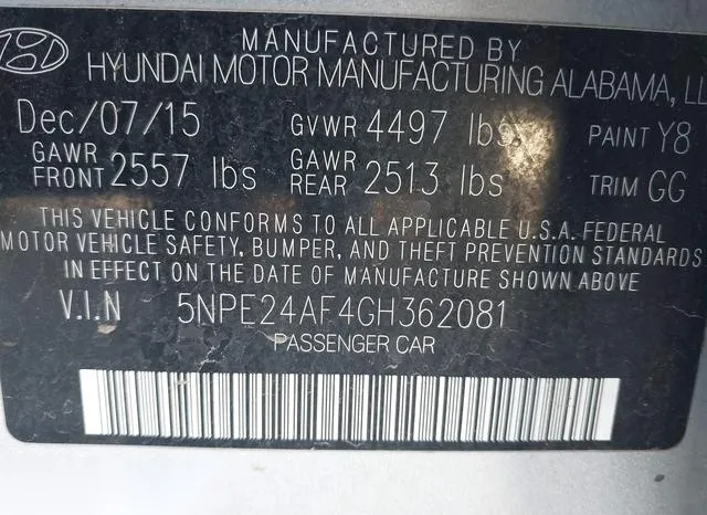 5NPE24AF4GH362081 2016 2016 Hyundai Sonata- SE 9