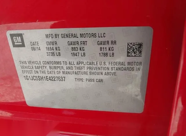 1G1JC5SH1E4227637 2014 2014 Chevrolet Sonic- Lt Auto 9