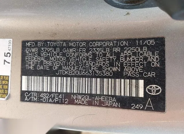 JTDKB20U663135380 2006 2006 Toyota Prius 9