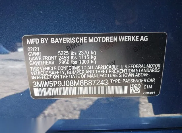 3MW5P9J08M8B87243 2021 2021 BMW 3 Series- 330E Xdrive 9