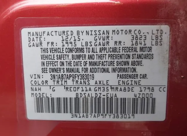 3N1AB7AP9FY383019 2015 2015 Nissan Sentra- SV 9