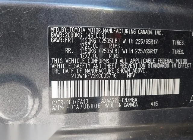 2T3W1RFV2KC005716 2019 2019 Toyota RAV4- Xle 9