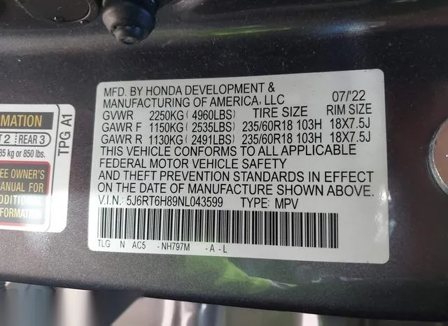 5J6RT6H89NL043599 2022 2022 Honda CR-V- Hybrid Ex-L 9