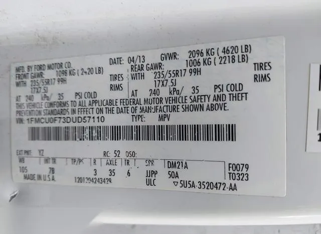 1FMCU0F73DUD57110 2013 2013 Ford Escape- S 9