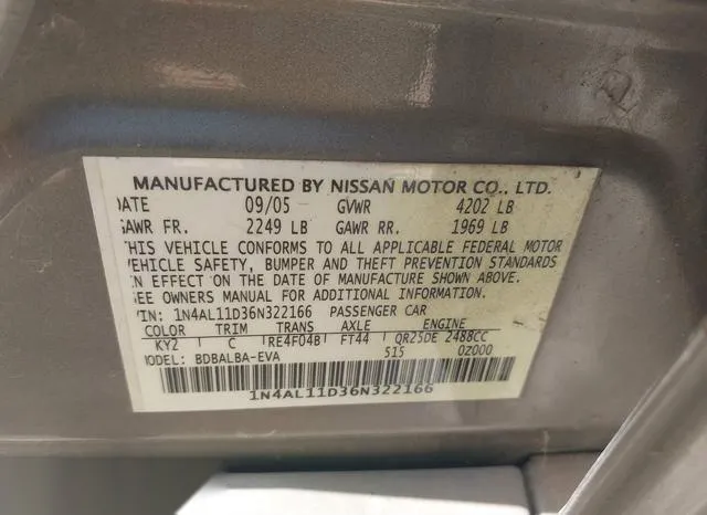 1N4AL11D36N322166 2006 2006 Nissan Altima- 2-5 S 9