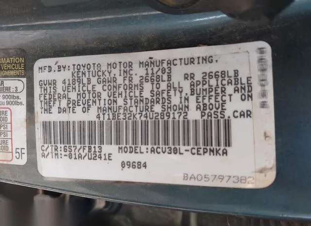 4T1BE32K74U289172 2004 2004 Toyota Camry- LE 9