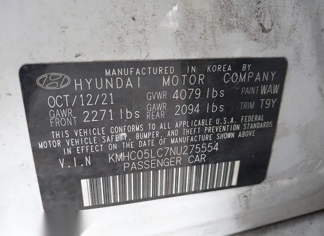 KMHC05LC7NU275554 2022 2022 Hyundai Ioniq- Hybrid Limited 9