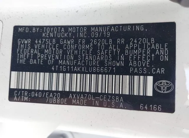 4T1G11AKXLU866671 2020 2020 Toyota Camry- SE 9