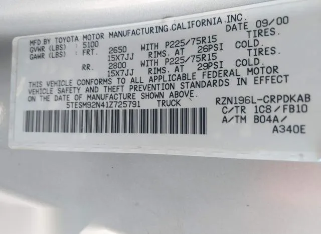 5TESM92N41Z725791 2001 2001 Toyota Tacoma- Prerunner 9