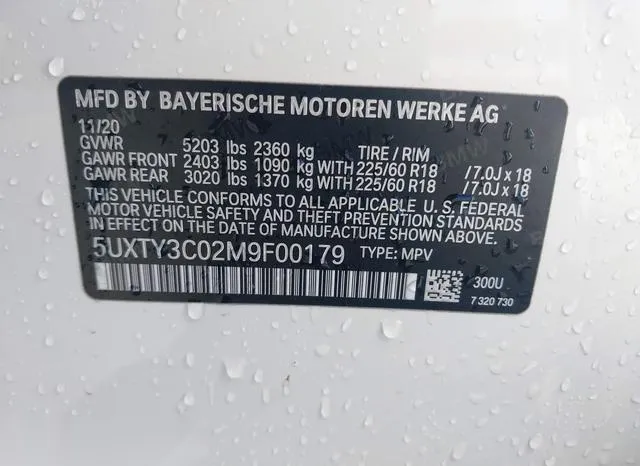 5UXTY3C02M9F00179 2021 2021 BMW X3- Sdrive30I 9