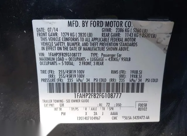 1FAHP2F82FG108777 2015 2015 Ford Taurus- Limited 9