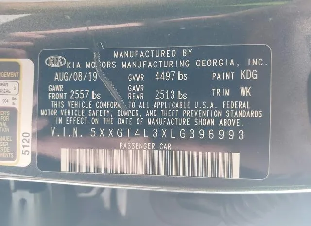 5XXGT4L3XLG396993 2020 2020 KIA Optima- LX 9