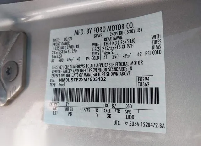 NM0LS7F22M1503132 2021 2021 Ford Transit- Connect Xlt Cargo 9