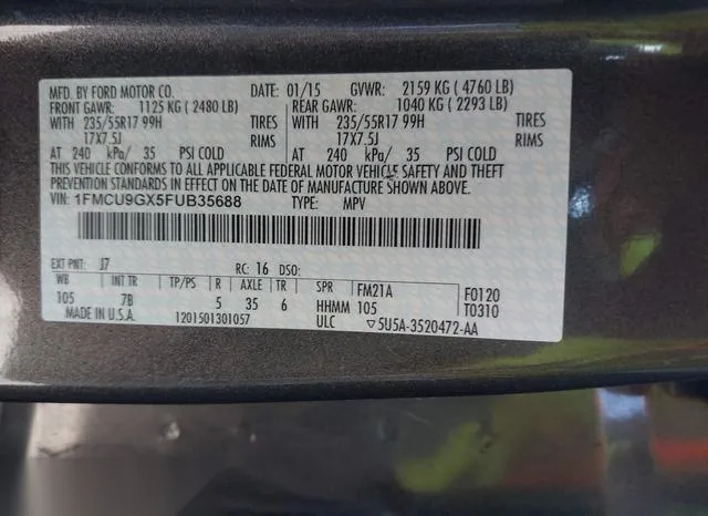 1FMCU9GX5FUB35688 2015 2015 Ford Escape- SE 9