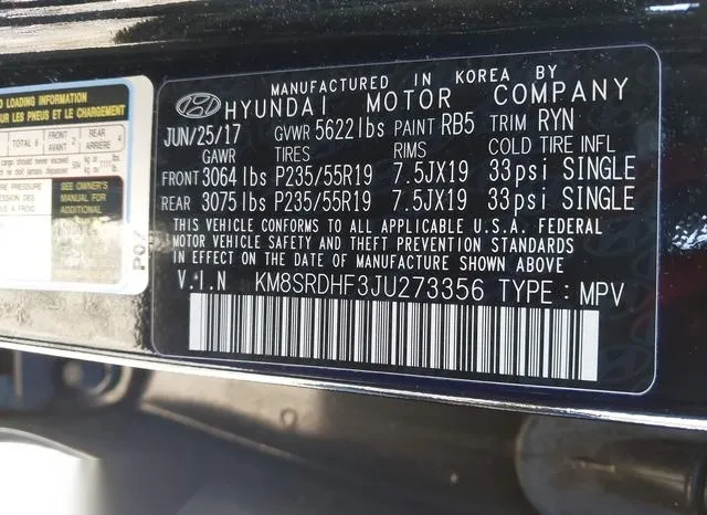 KM8SRDHF3JU273356 2018 2018 Hyundai Santa Fe- Limited Ultimate 9