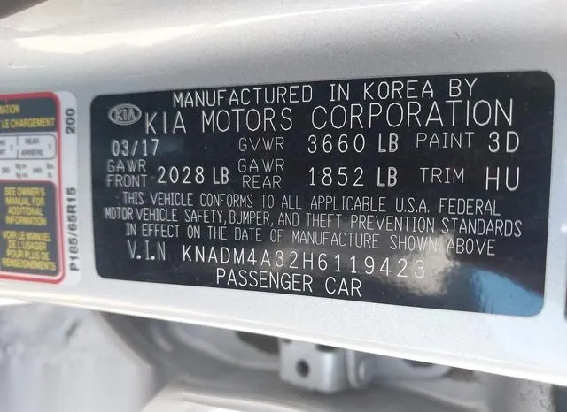 KNADM4A32H6119423 2017 2017 KIA Rio- LX 9