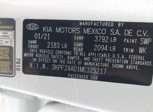 3KPF24AD1ME325217 2021 2021 KIA Forte- Lxs 9