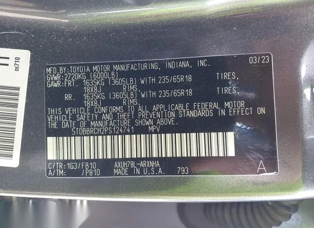 5TDBBRCH2PS124741 2023 2023 Toyota Highlander- Hybrid Le 9