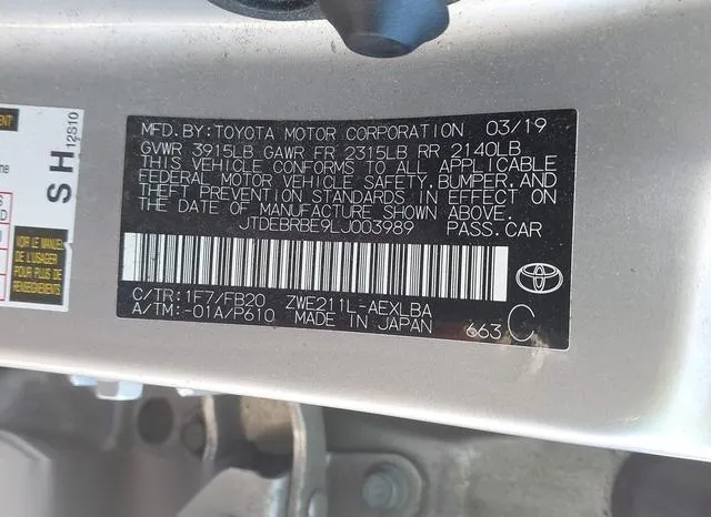 JTDEBRBE9LJ003989 2020 2020 Toyota Corolla- Hybrid Le 9