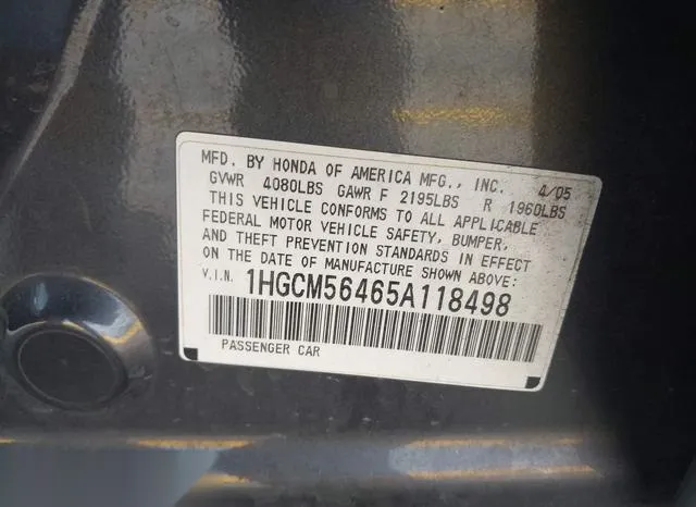 1HGCM56465A118498 2005 2005 Honda Accord- 2-4 LX 9