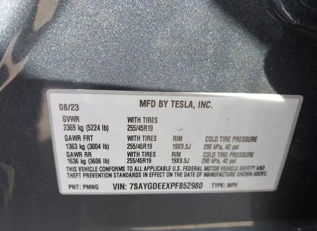 7SAYGDEEXPF852980 2023 2023 Tesla Model Y- Awd/Long Range D 9