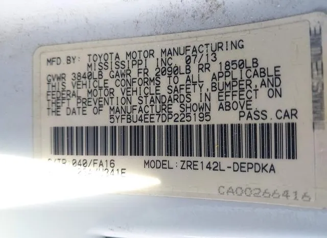 5YFBU4EE7DP225195 2013 2013 Toyota Corolla- L 9