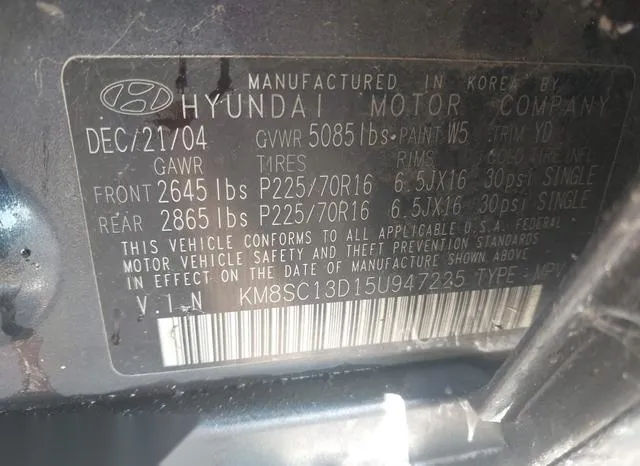 KM8SC13D15U947225 2005 2005 Hyundai Santa Fe- Gls 9