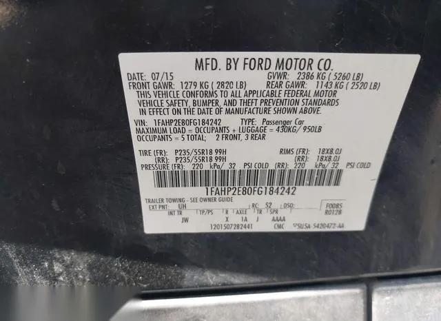 1FAHP2E80FG184242 2015 2015 Ford Taurus- Sel 9