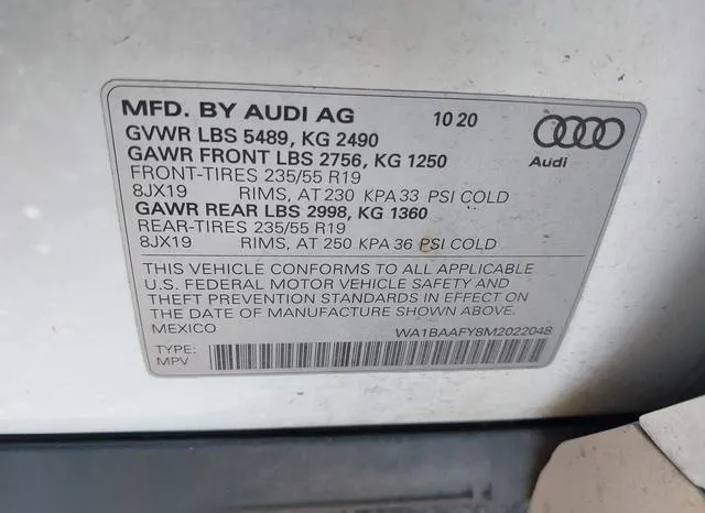 WA1BAAFY8M2022048 2021 2021 Audi Q5- Premium Plus 45 Tfsi Q 9