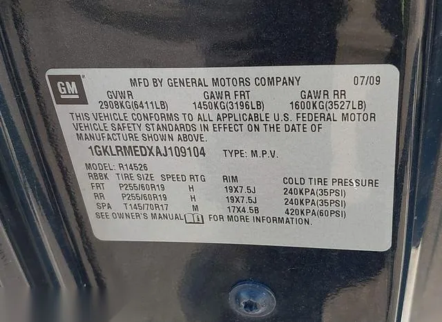 1GKLRMEDXAJ109104 2010 2010 GMC Acadia- Slt-1 9