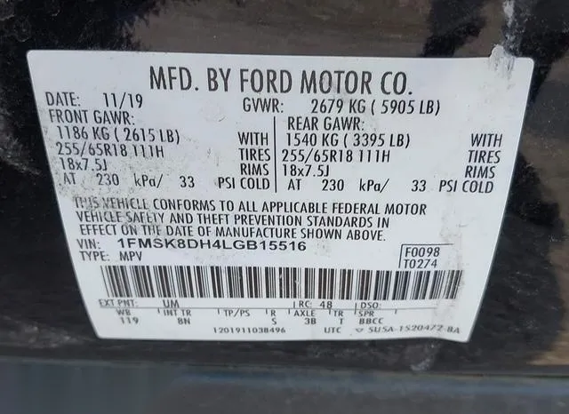 1FMSK8DH4LGB15516 2020 2020 Ford Explorer- Xlt 9