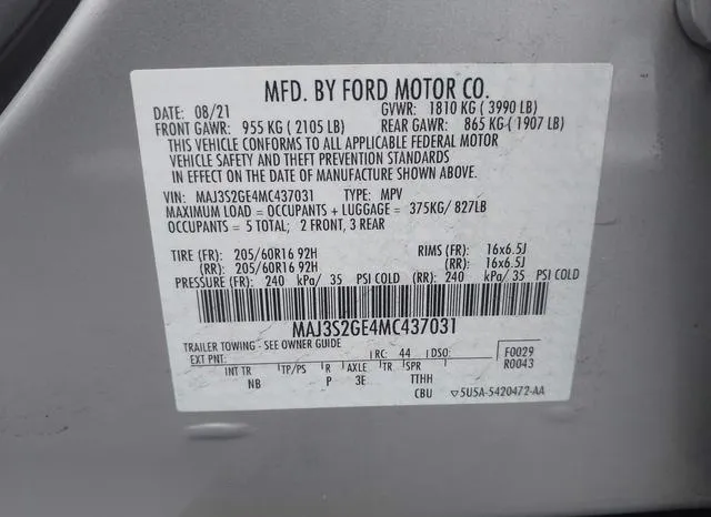 MAJ3S2GE4MC437031 2021 2021 Ford Ecosport- SE 9