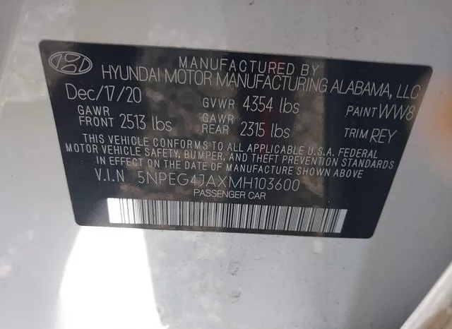 5NPEG4JAXMH103600 2021 2021 Hyundai Sonata- SE 9