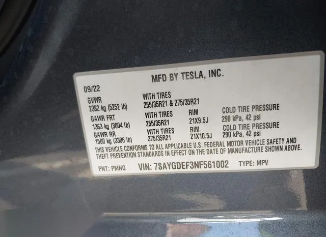 7SAYGDEF3NF561002 2022 2022 Tesla Model Y- Performance Dual 9