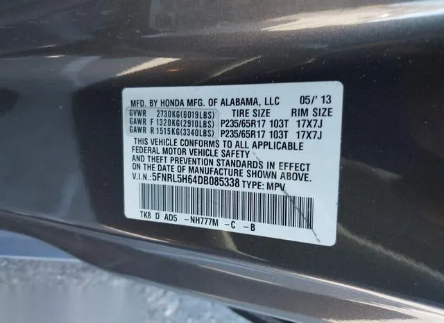 5FNRL5H64DB085338 2013 2013 Honda Odyssey- Ex-L 9