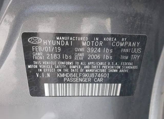 KMHD84LF9KU874601 2019 2019 Hyundai Elantra- Value Edition 9