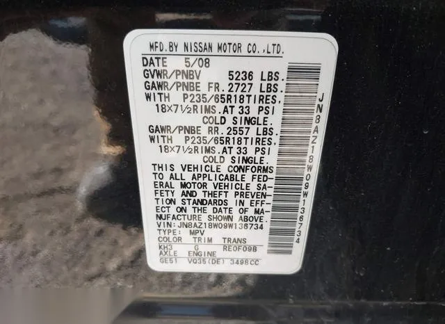 JN8AZ18W09W136734 2009 2009 Nissan Murano- S 9