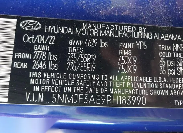 5NMJF3AE9PH183990 2023 2023 Hyundai Tucson- Sel 9