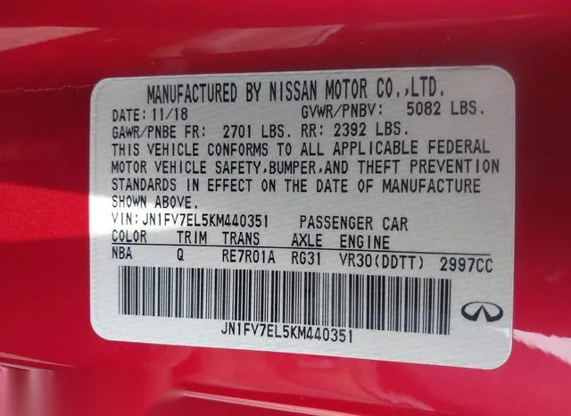 JN1FV7EL5KM440351 2019 2019 Infiniti Q60- 3-0T Red Sport 400 9