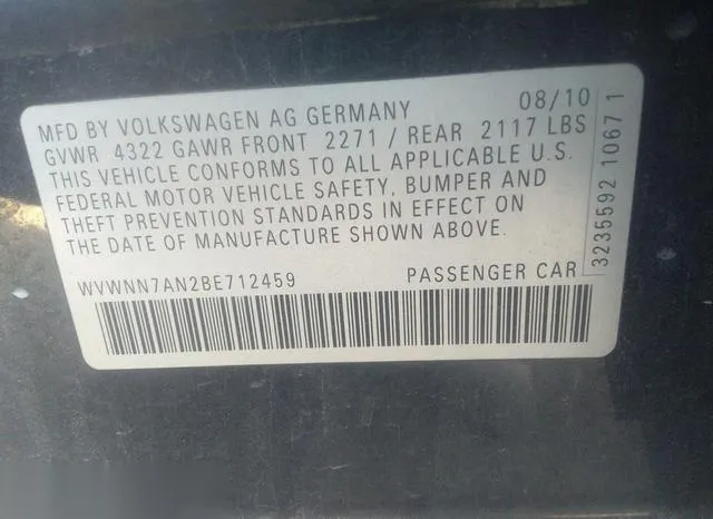 WVWNN7AN2BE712459 2011 2011 Volkswagen CC- Sport 9