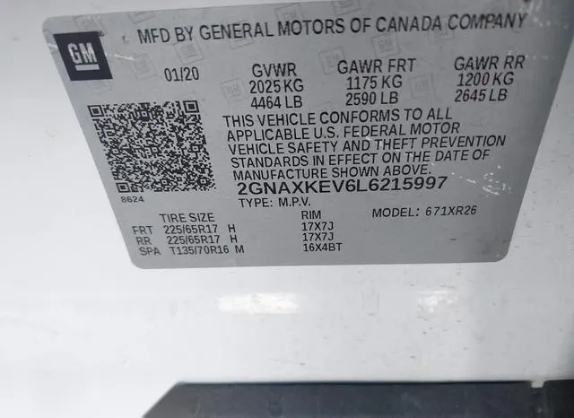 2GNAXKEV6L6215997 2020 2020 Chevrolet Equinox- Fwd Lt 1-5L 9