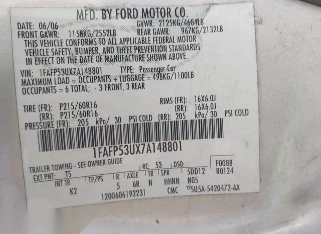 1FAFP53UX7A148801 2007 2007 Ford Taurus- SE 9